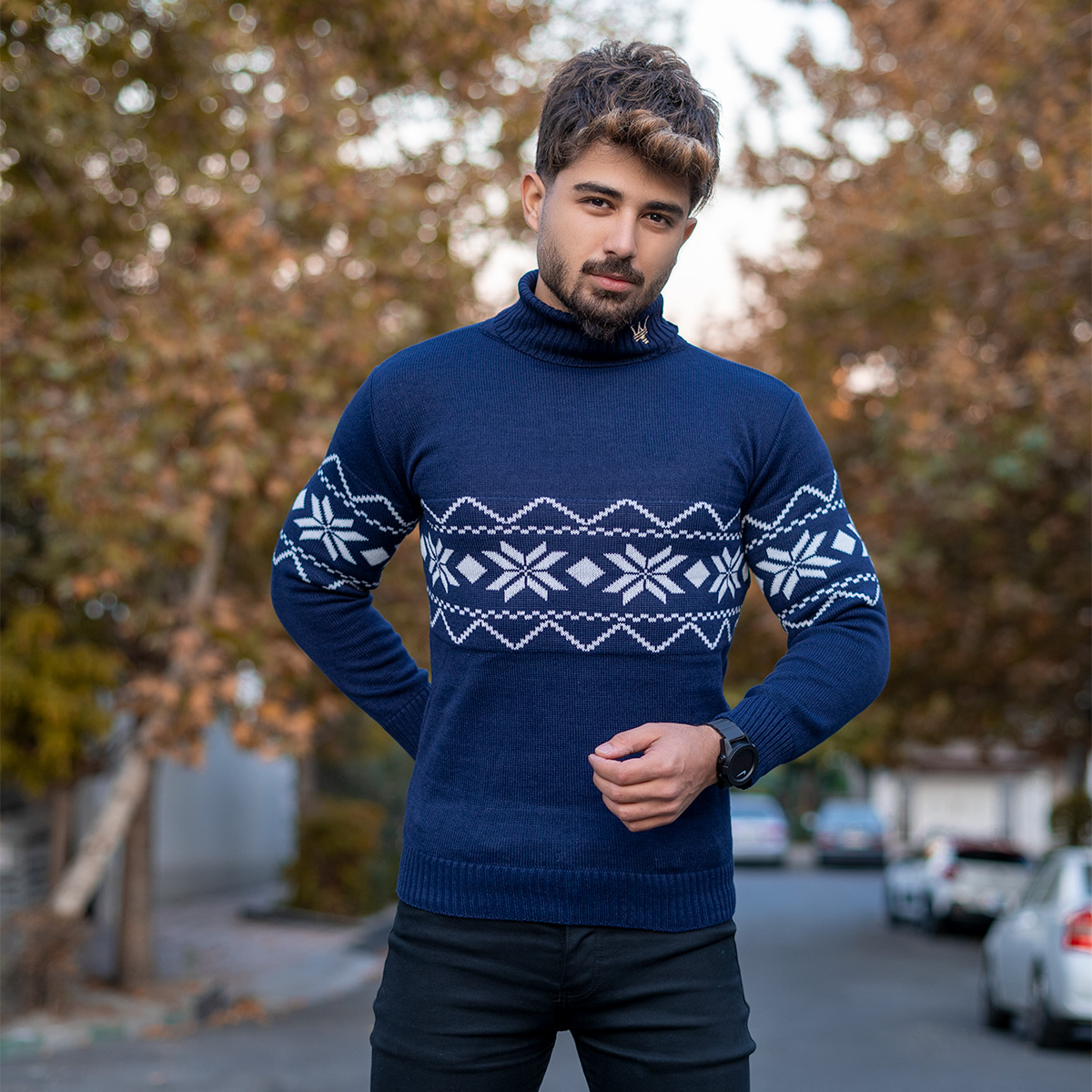 یقه اسکی مردانه سرمه ای مدل Arja