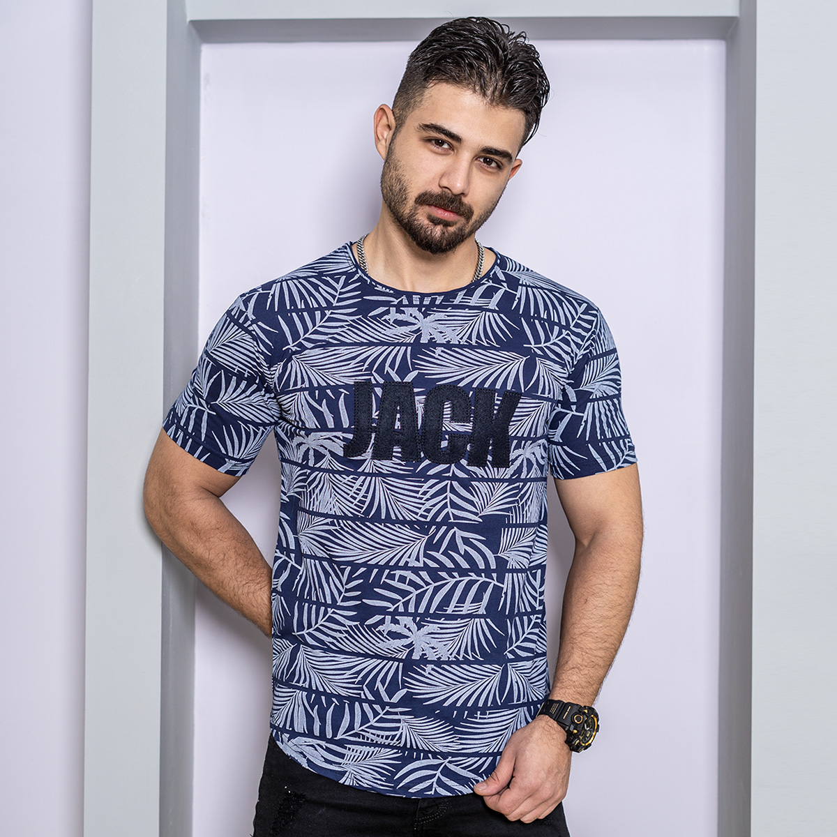 تیشرت مردانه سرمه ای مدل Jack