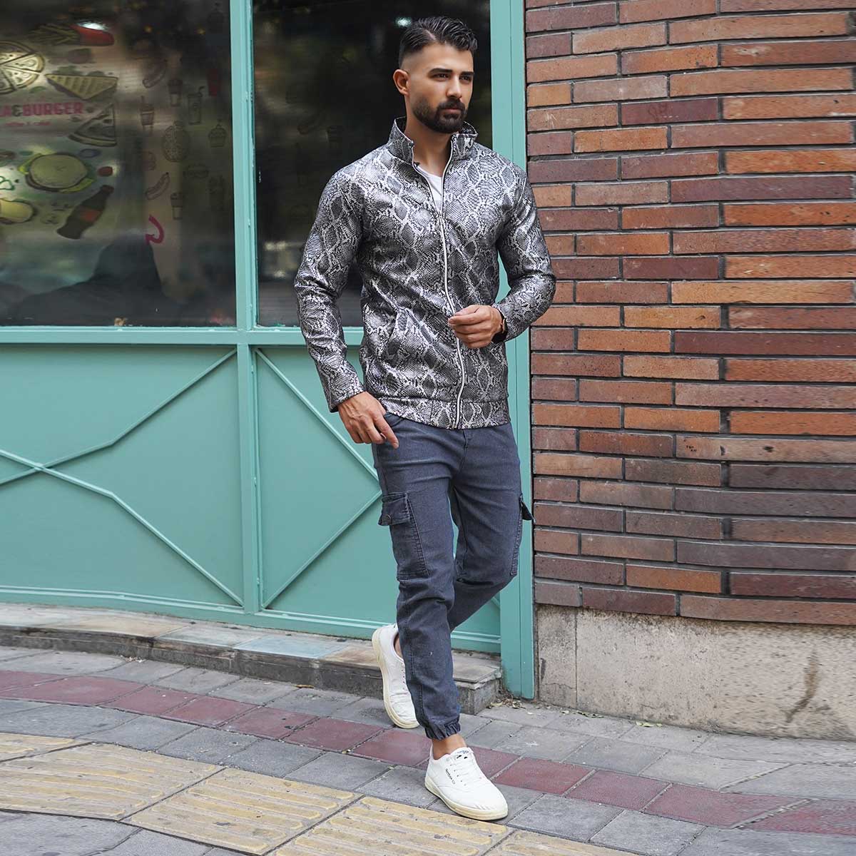 کاپشن چرم مردانه طوسی مدل Peyton