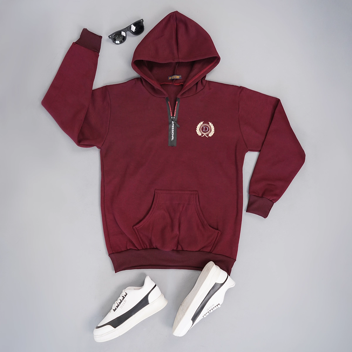 هودی مردانه طرح D زرشکی مدل Parham